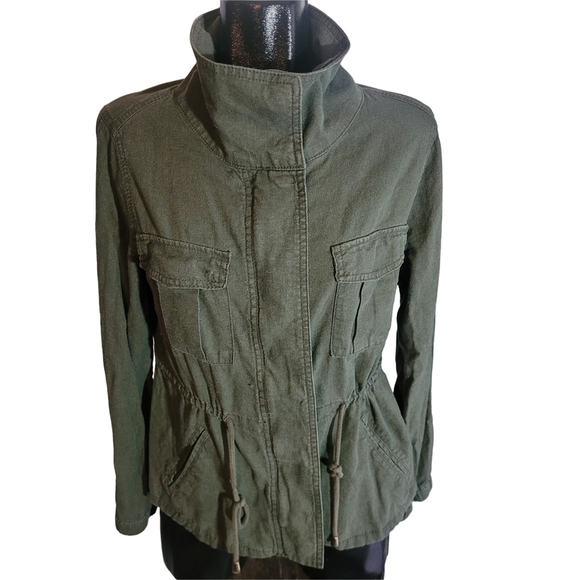 Old Navy Olive Green Linen Blend Utility Jacket M - Picture 2 of 9